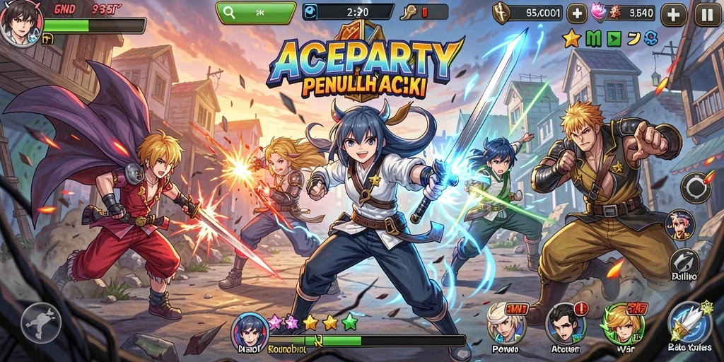 Tampilan gameplay ACEPARTY yang penuh warna dan dinamis.