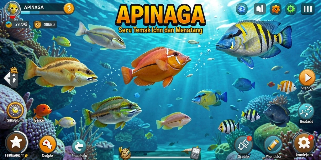Screenshot utama APINAGA menampilkan aksi seru dalam gameplay Tembak Ikan.