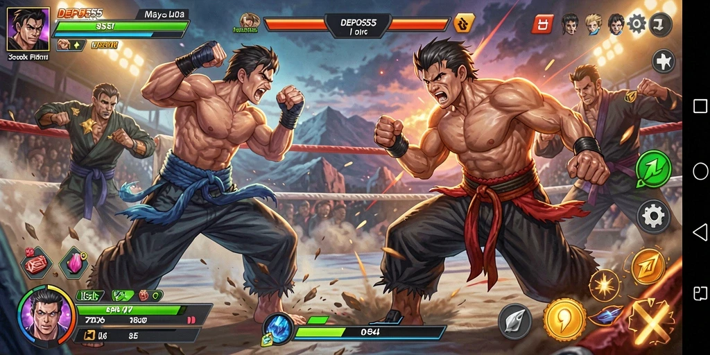 Screenshot gameplay DEPO555 menampilkan aksi pertarungan yang mendebarkan.