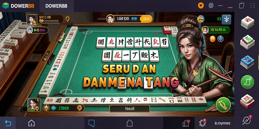 Tampilan gameplay DOWER88 yang menarik dengan ubin Mahjong berwarna-warni.