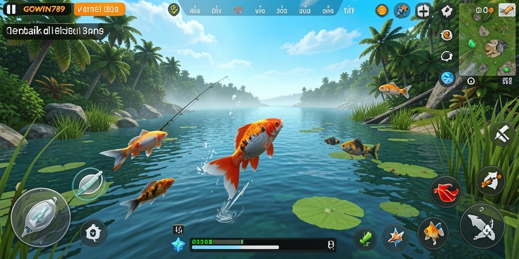 Tampilan gameplay GOWIN789 saat memancing dengan teman.