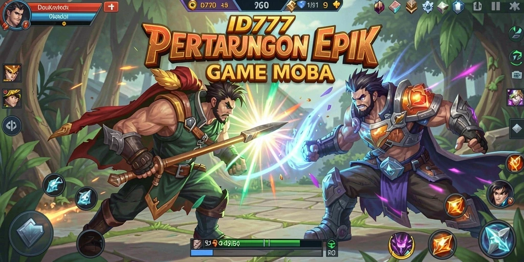 Screenshot gameplay menampilkan pertarungan intens di dunia MOBA.