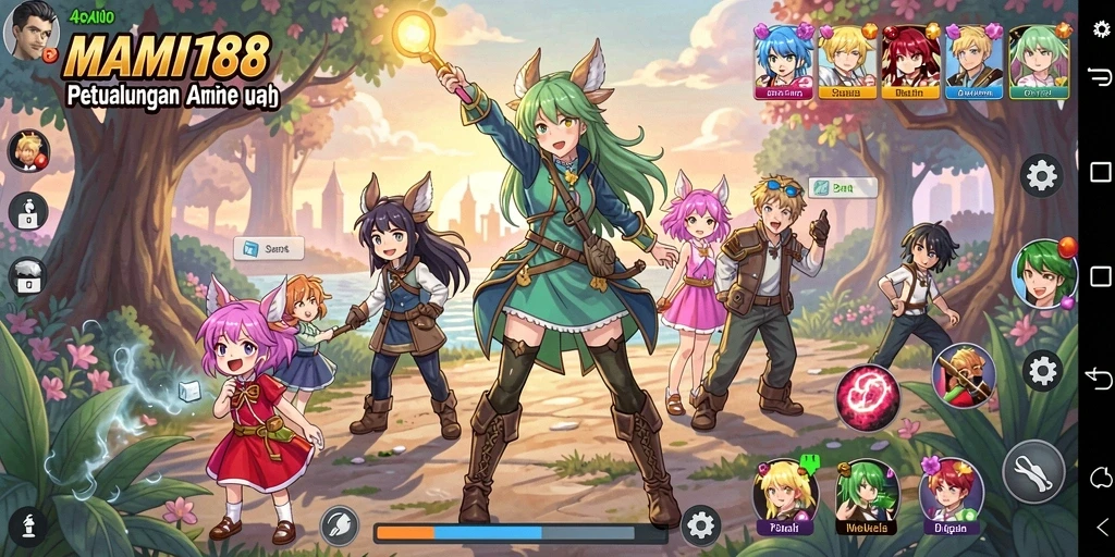 Screenshot gameplay MAMI188 menampilkan aksi karakter anime yang dinamis.
