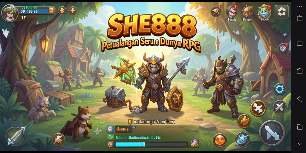Tangkapan layar SHE888 menunjukkan pertempuran RPG yang mendebarkan.