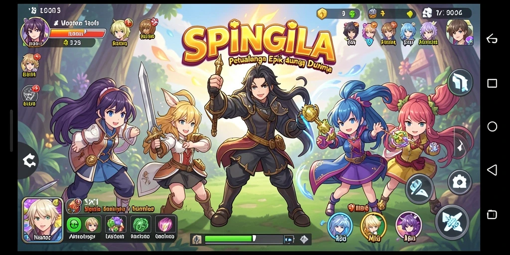 Tampilan permainan SPINGILA yang penuh aksi dan karakter anime menarik.
