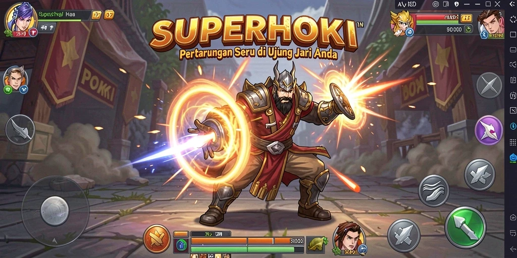 Tampilan gameplay SUPERHOKI dengan aksi pertarungan yang intens.