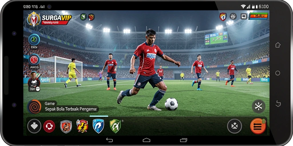 Menampilkan aksi seru dalam game sepak bola SURGAVIP.